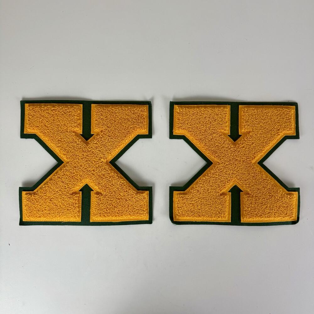 NEW OS Chenille Gold on Green Letter X 8” x 8" Old School Varsity Patch St X Lou